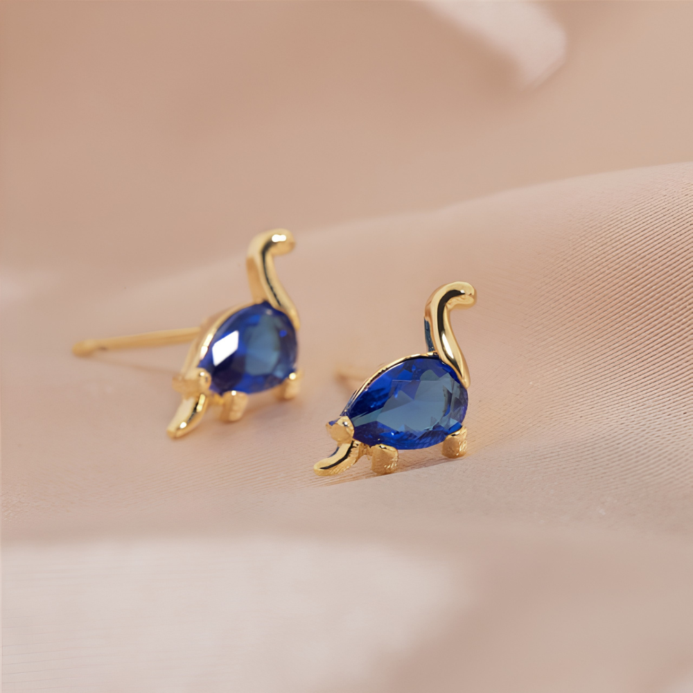 Pendientes de Dama Dino en Par con Diseño de Dinosaurio y Detalles de Piedra Preciosa