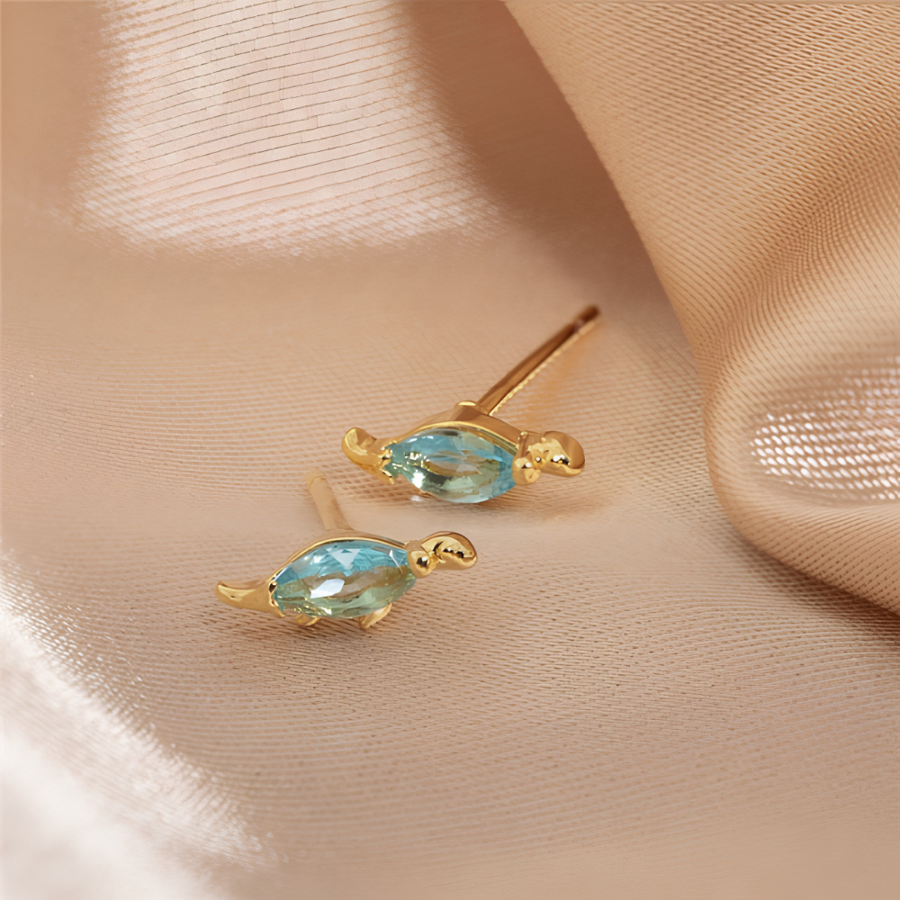 Pendientes de Dama Dino en Par con Diseño de Dinosaurio y Detalles de Piedra Preciosa