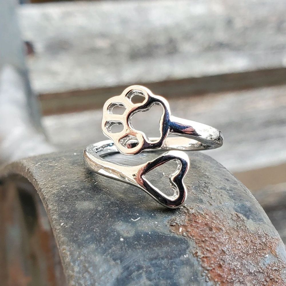 Anillo Abierto Ajustable de Mujer con Motivo de Corazón y Patas