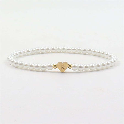 Pulsera de perlas con inicial grabada - Pulsera de perlas personalizada con corazón