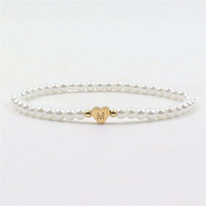 Pulsera de perlas con inicial grabada - Pulsera de perlas personalizada con corazón