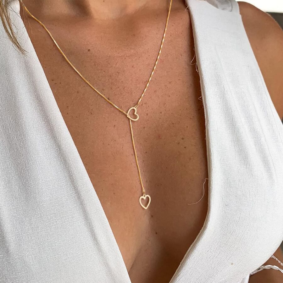 Collar de Corazón - Collar de Gotas de Corazón Dorado