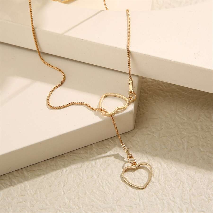 Collar de Corazón - Collar de Gotas de Corazón Dorado