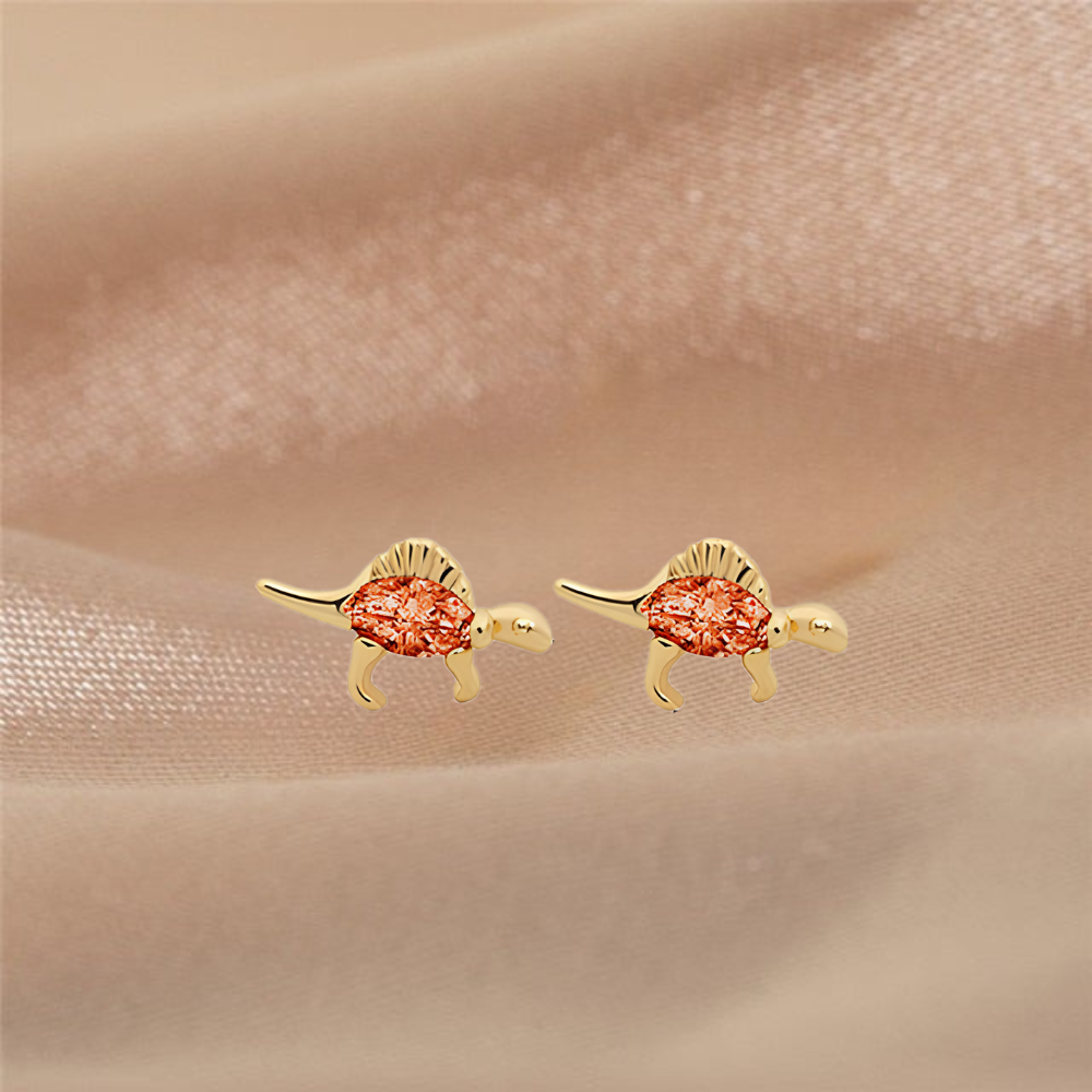 Pendientes de Dama Dino en Par con Diseño de Dinosaurio y Detalles de Piedra Preciosa