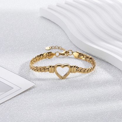 Pulsera de Corazón Hueco Dorado - Pulsera de Corazón Abierto