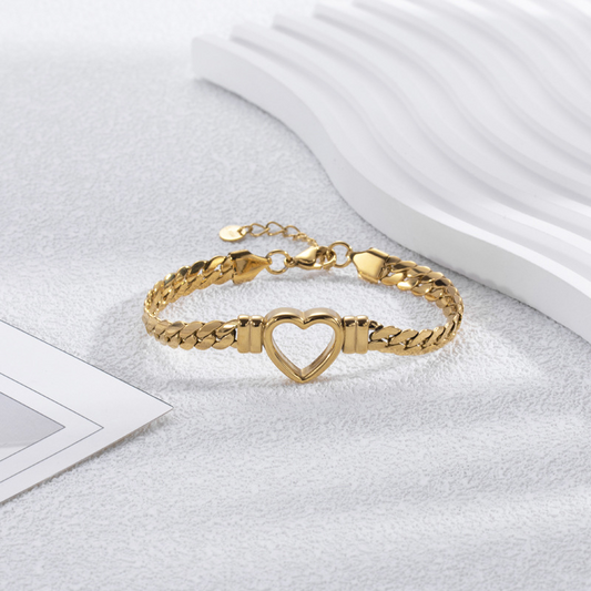 Pulsera de Corazón Hueco Dorado - Pulsera de Corazón Abierto