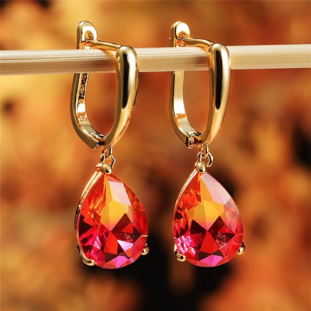 Pendientes Colgantes de Mujer con Incrustaciones de Piedra Bicolor