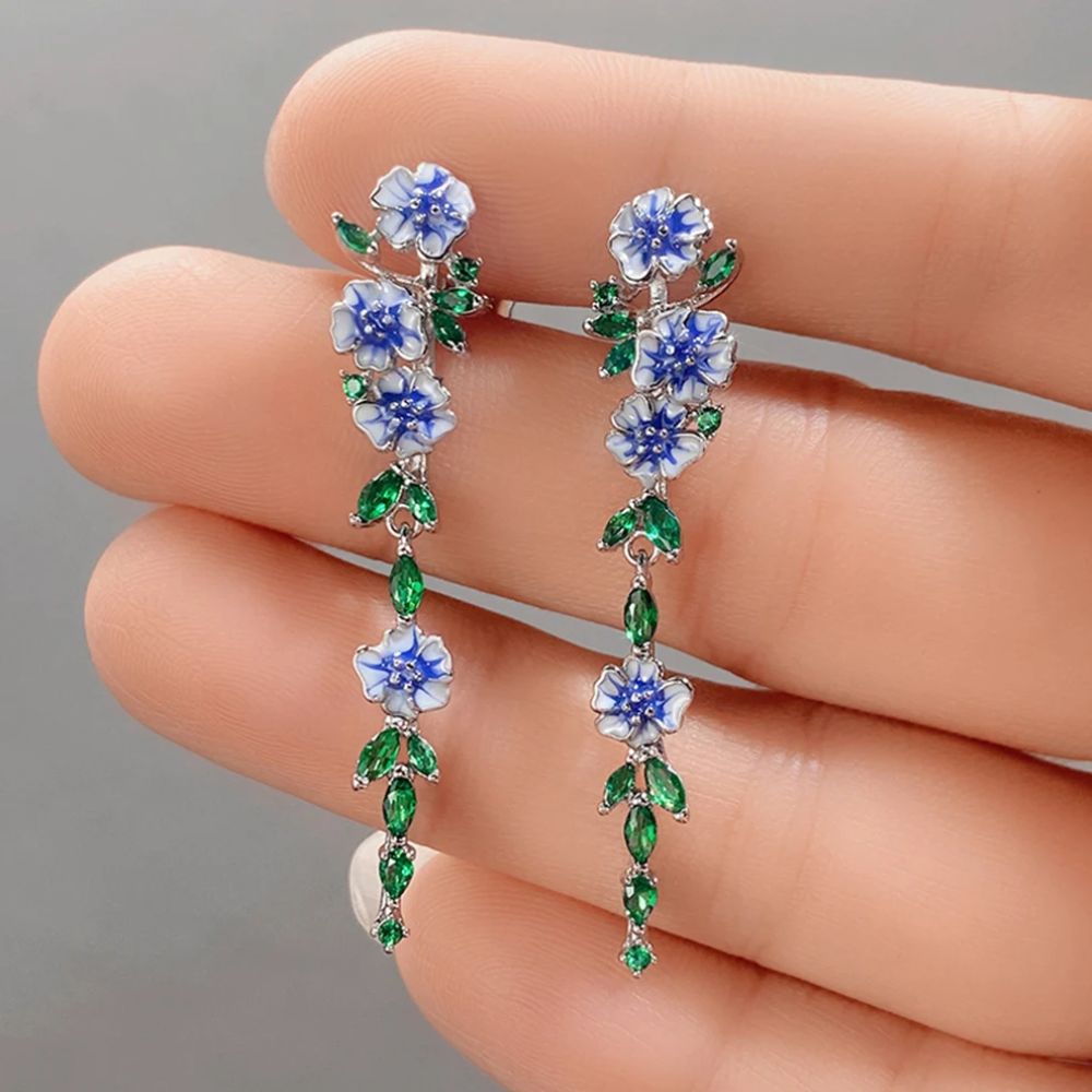 Pendientes de cadena de mujer con motivo floral - Par