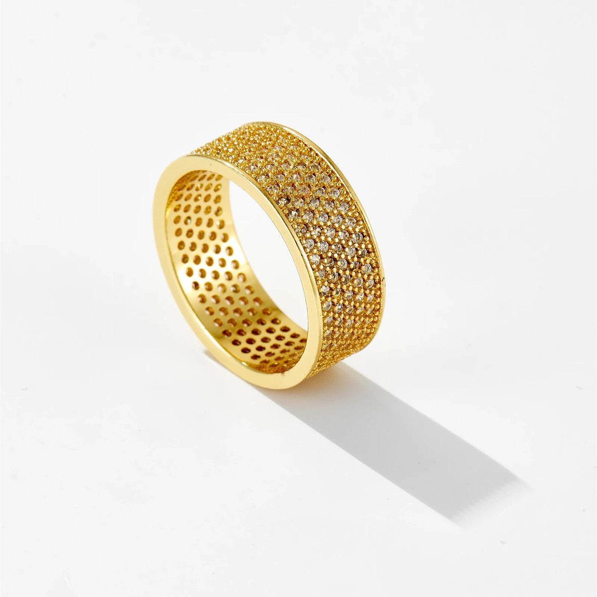 Anillo de Declaración Ancho para Mujeres con Incrustación de Piedras Completa