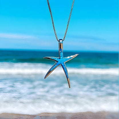 Estella – Collar de Estrella de Mar en Plata con Ópalo Azul