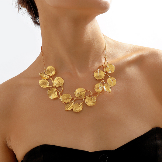 Golden Leaf - Collar Vintage de Hoja de Higuera