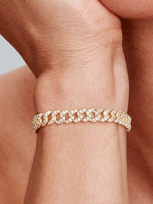 Soraya – Pulsera Cadena Cubana en Moissanita Oro 18K