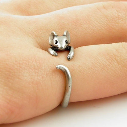 Estilo elegante - Anillo de plata vintage con diseño de ratón