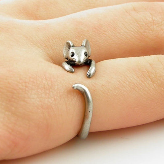 Estilo elegante - Anillo de plata vintage con diseño de ratón