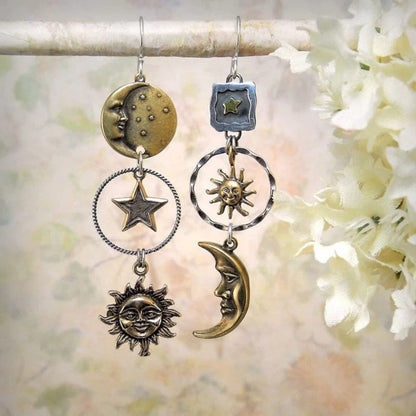 Damas Sol y Luna Pendientes en Diseño Mismatch (Par)