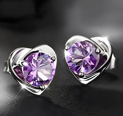 Nolwen – Pendientes Corazón Amatista & Plata