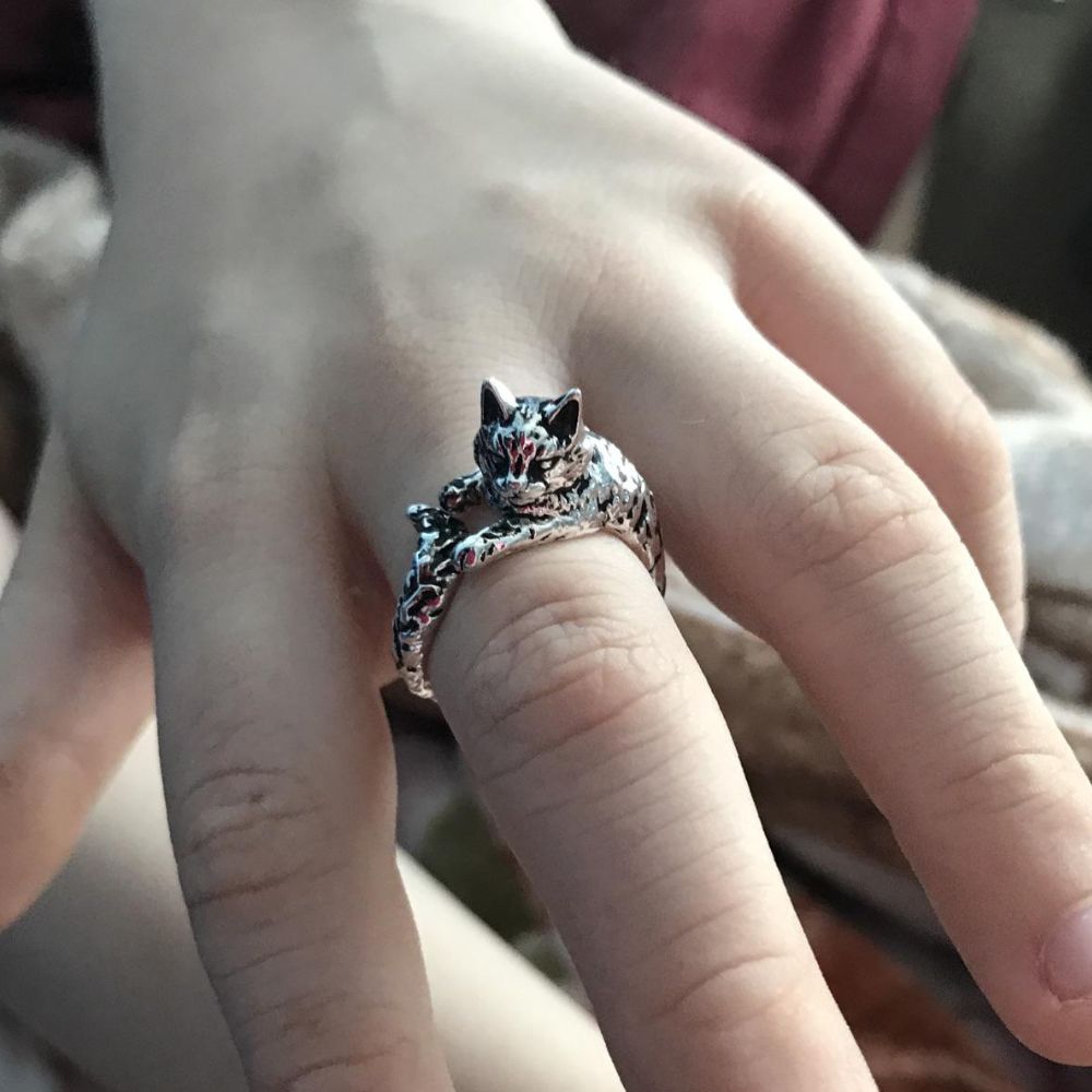 Anillo ajustable de mujer con motivo de gato abrazador