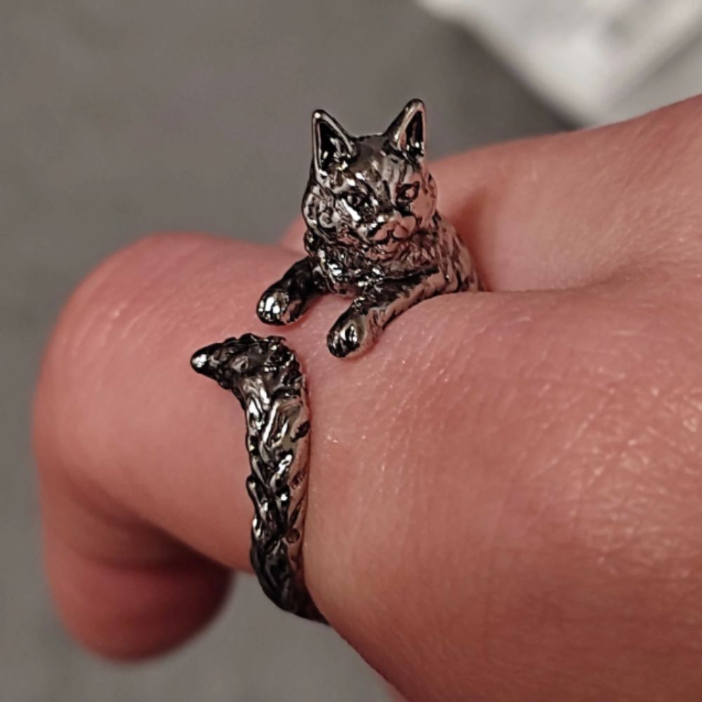 Anillo ajustable de mujer con motivo de gato abrazador
