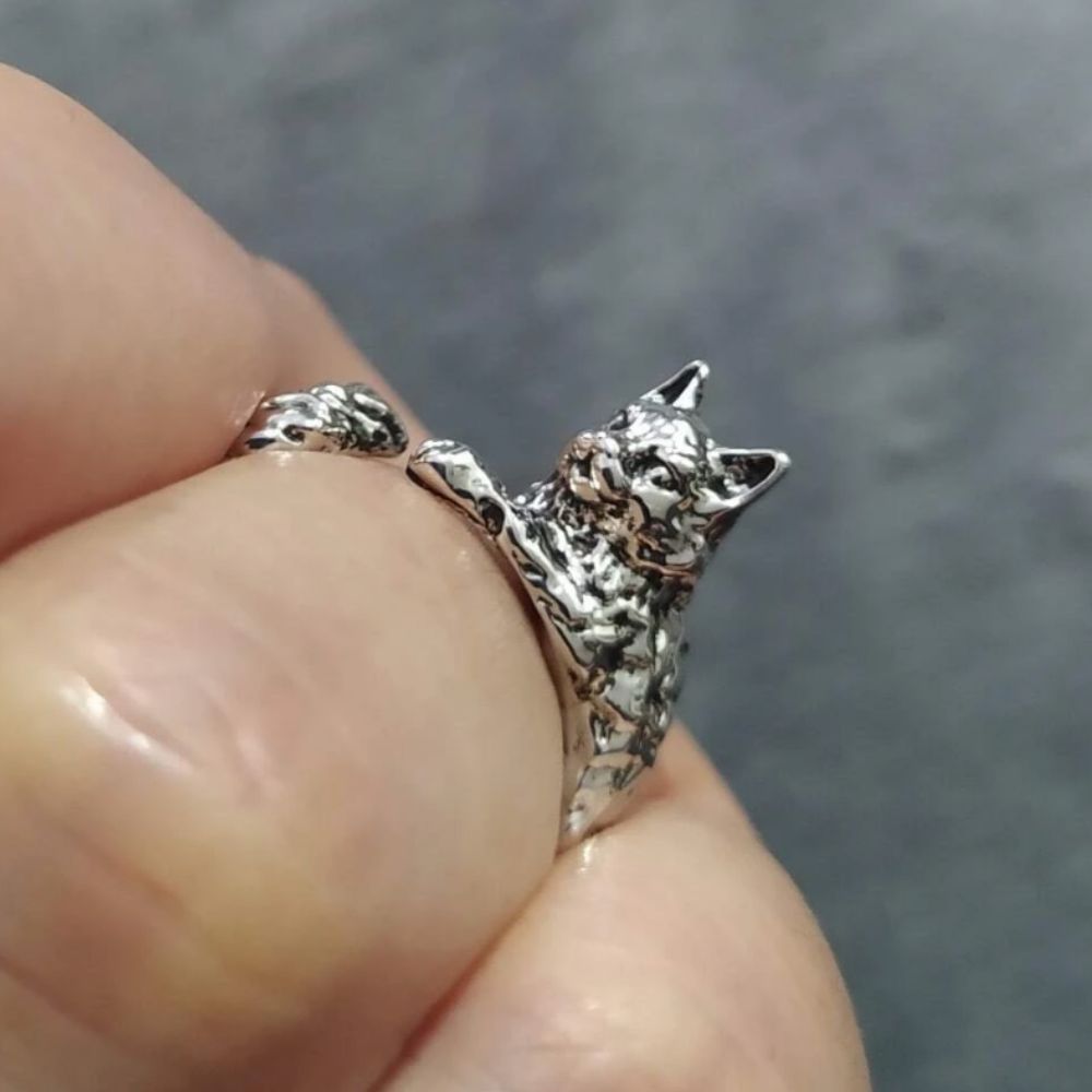 Anillo ajustable de mujer con motivo de gato abrazador