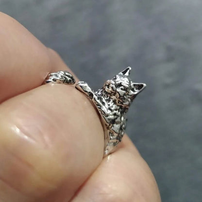 Anillo ajustable de mujer con motivo de gato abrazador