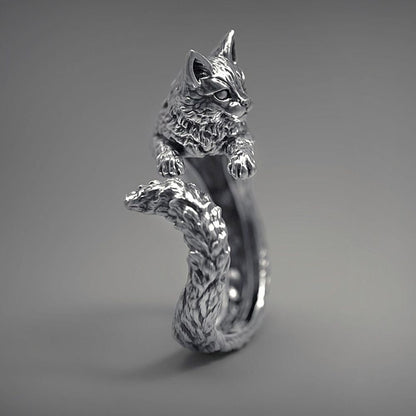 Anillo ajustable de mujer con motivo de gato abrazador