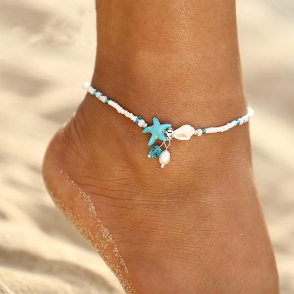 Isla – Pulsera Tobillo Estrella & Concha con Piedras Naturales