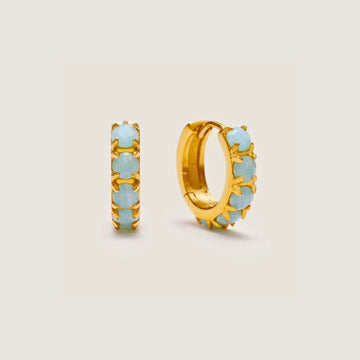 Pendientes Huggie de Mujer con Piedras de Amazonita y Engaste Redondo