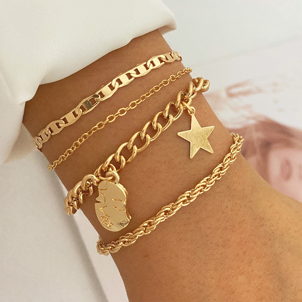 Pulsera apilada de oro de 18 quilates - Apilamiento de pulseras para chicas doradas