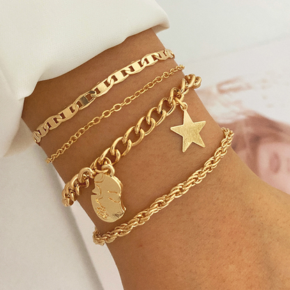Pulsera apilada de oro de 18 quilates - Apilamiento de pulseras para chicas doradas