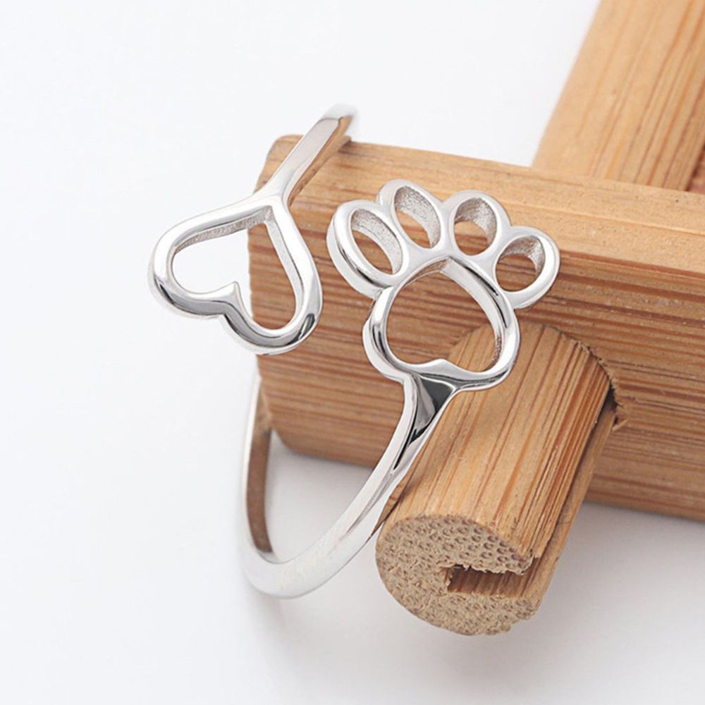 Anillo Abierto Ajustable de Mujer con Motivo de Corazón y Patas