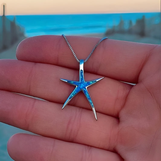 Estella – Collar de Estrella de Mar en Plata con Ópalo Azul