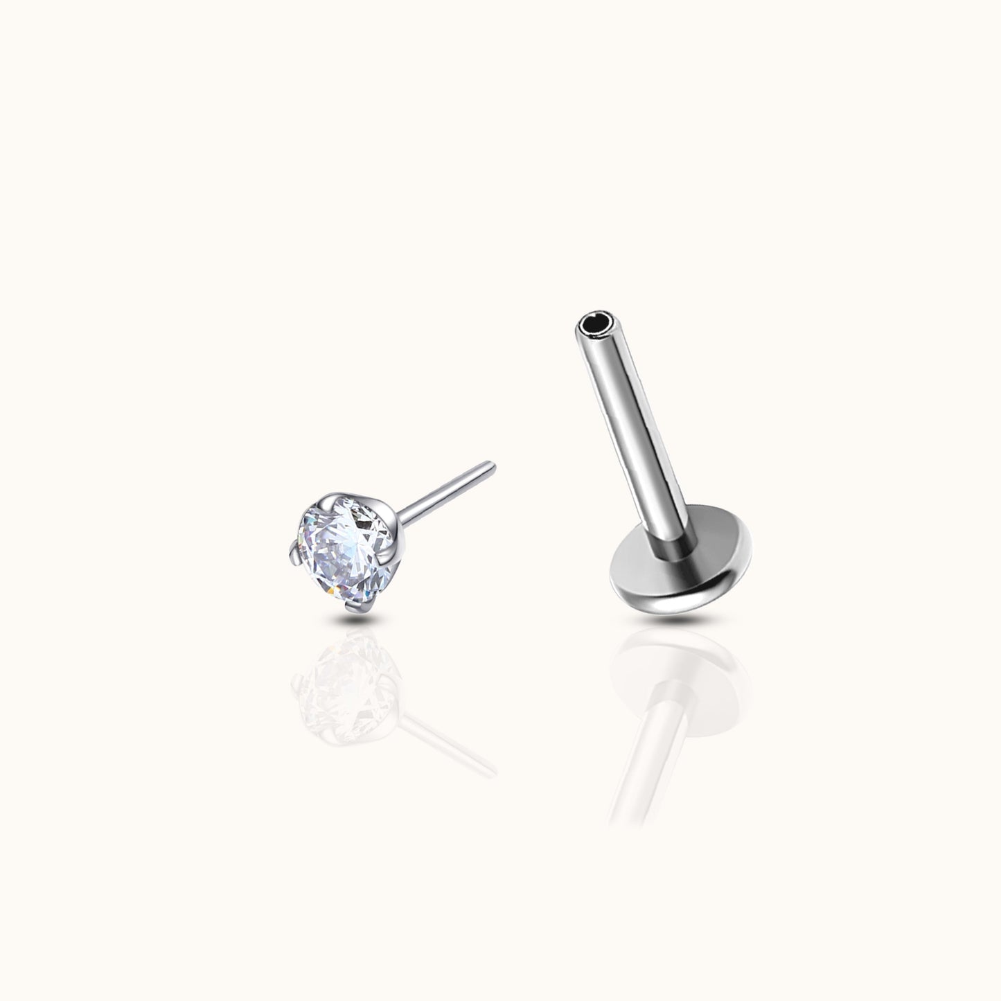 Pendientes 2mm CZ sin rosca con respaldo plano