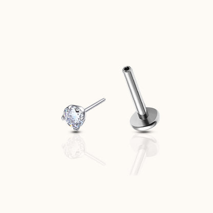 Pendientes 2mm CZ sin rosca con respaldo plano