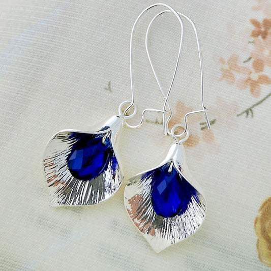 Kreselle – Pendientes de loto azul en plata