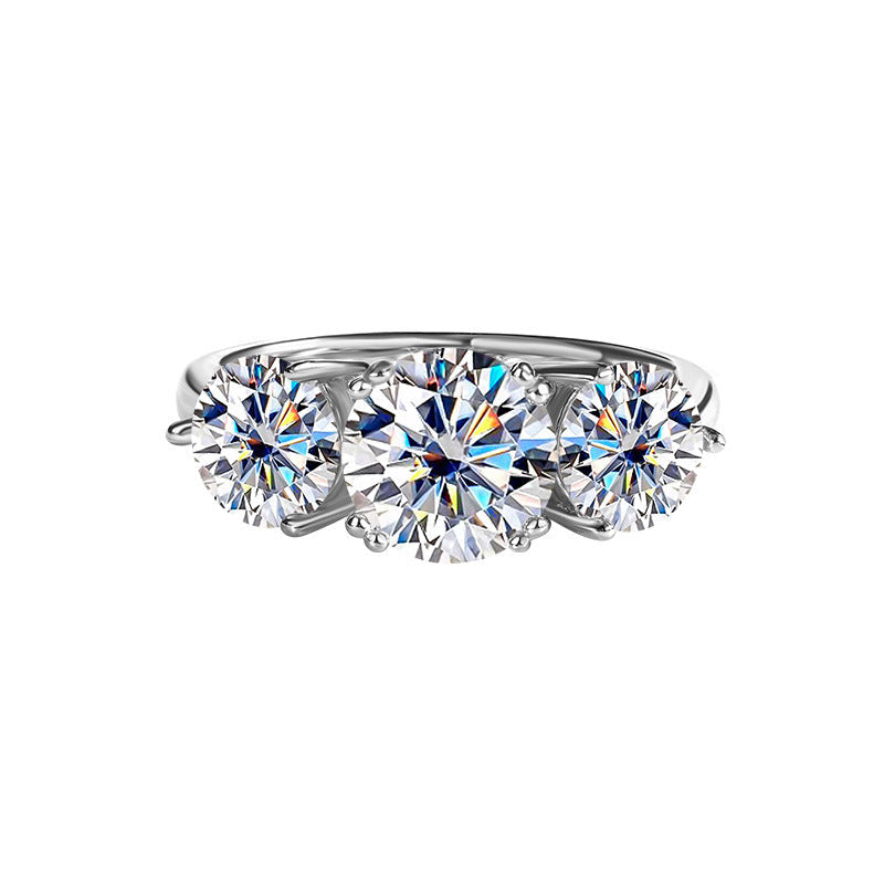 Round Cut Moissanite Diamond White 925 Sterling Silver 3-Stone Engagement Ring