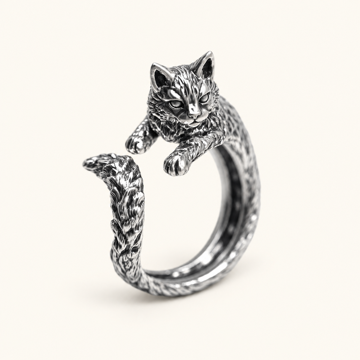 Anillo ajustable de mujer con motivo de gato abrazador