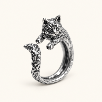 Anillo ajustable de mujer con motivo de gato abrazador