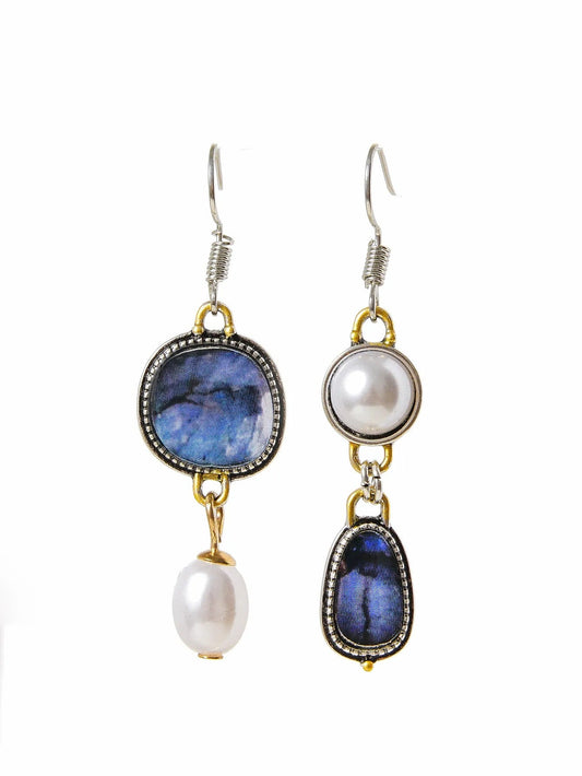 Maelis – Pendientes Vintage de Piedra Azul y Perlas