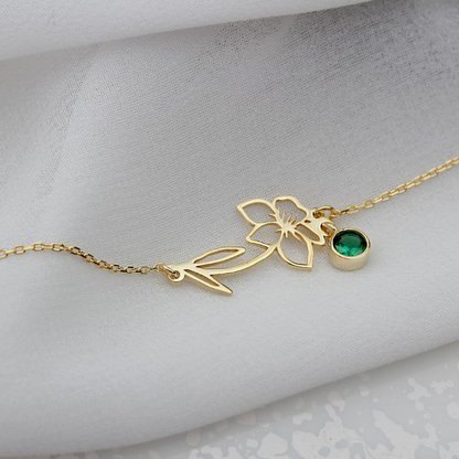 Pulsera de Cumpleaños Flor - Pulsera con Piedra de Nacimiento y Flor