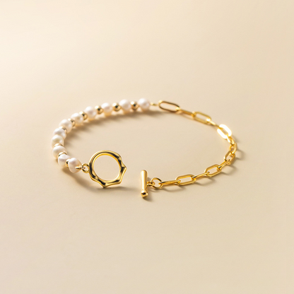 Pulsera de Perlas a Mitad - Pulsera de Eslabones con Perlas a Mitad