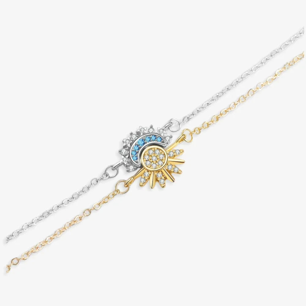 Damas 2-piezas Conjunto de Pulseras de Pareja con Motivo de Sol y Luna