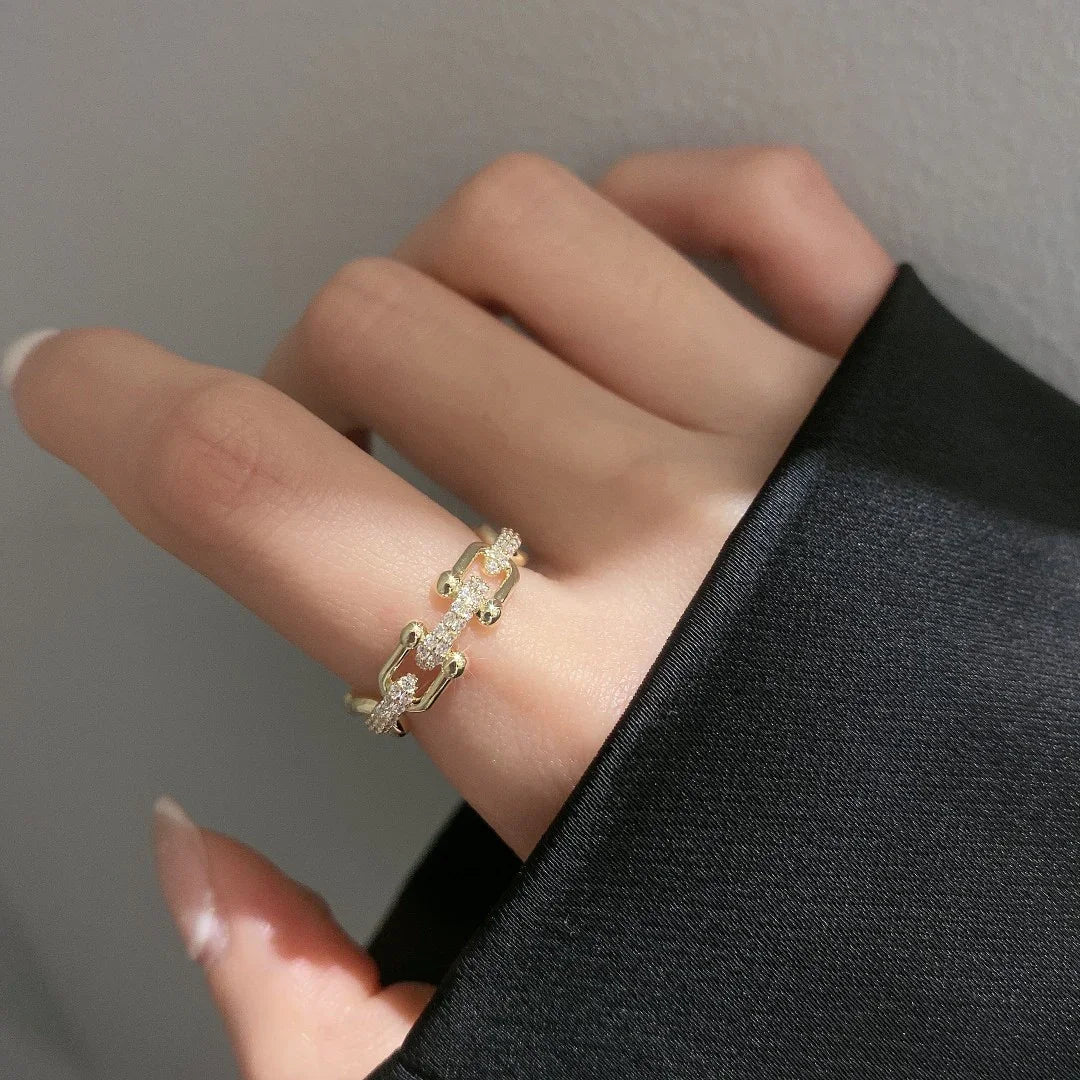 Dama Anillo Abierto Ajustable con Simulantes de Diamante