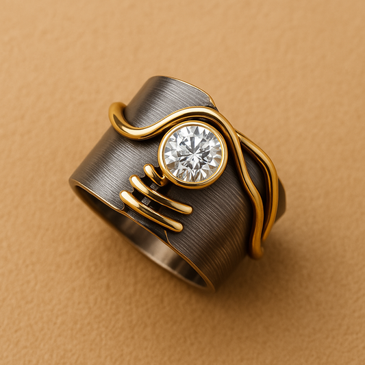 Maelis – Anillo Vintage en Plata Oscura con Circonita