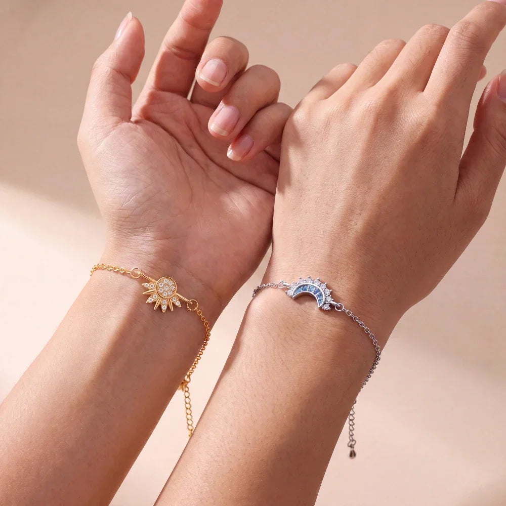 Damas 2-piezas Conjunto de Pulseras de Pareja con Motivo de Sol y Luna