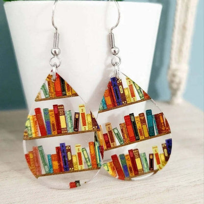 Pendientes de mujer con motivo de libro y biblioteca