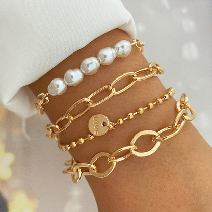 Pulsera apilada de oro de 18 quilates - Apilamiento de pulseras para chicas doradas