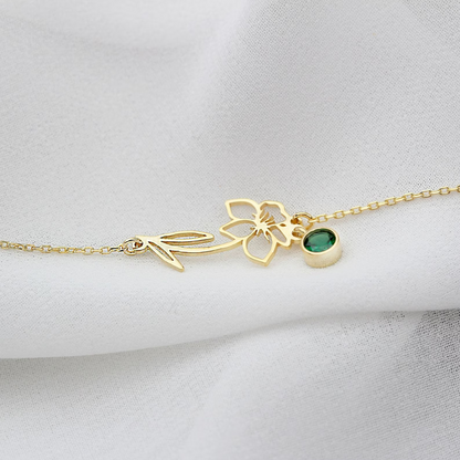 Pulsera de Cumpleaños Flor - Pulsera con Piedra de Nacimiento y Flor