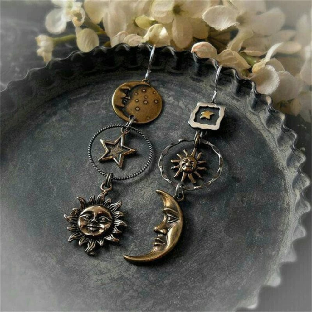 Damas Sol y Luna Pendientes en Diseño Mismatch (Par)