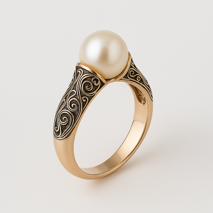 Inaya – Anillo Vintage Dorado con Perla
