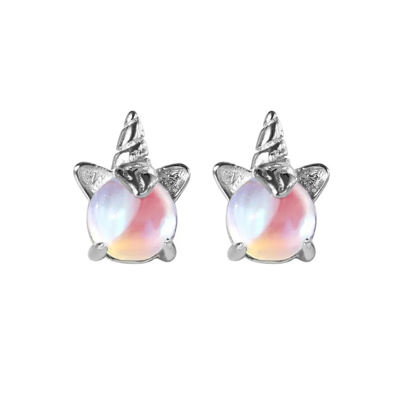 Pegah - Pendientes de Unicornio de Plata con Piedra